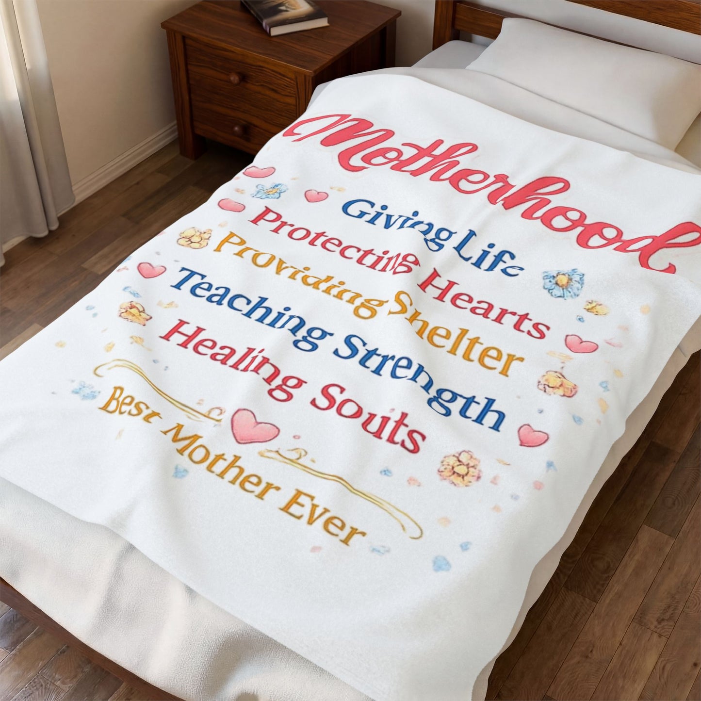 Motherhood Velveteen Plush Blanket – "Motherhood: Giving Life, Protecting Hearts" Cozy Gift for Mom