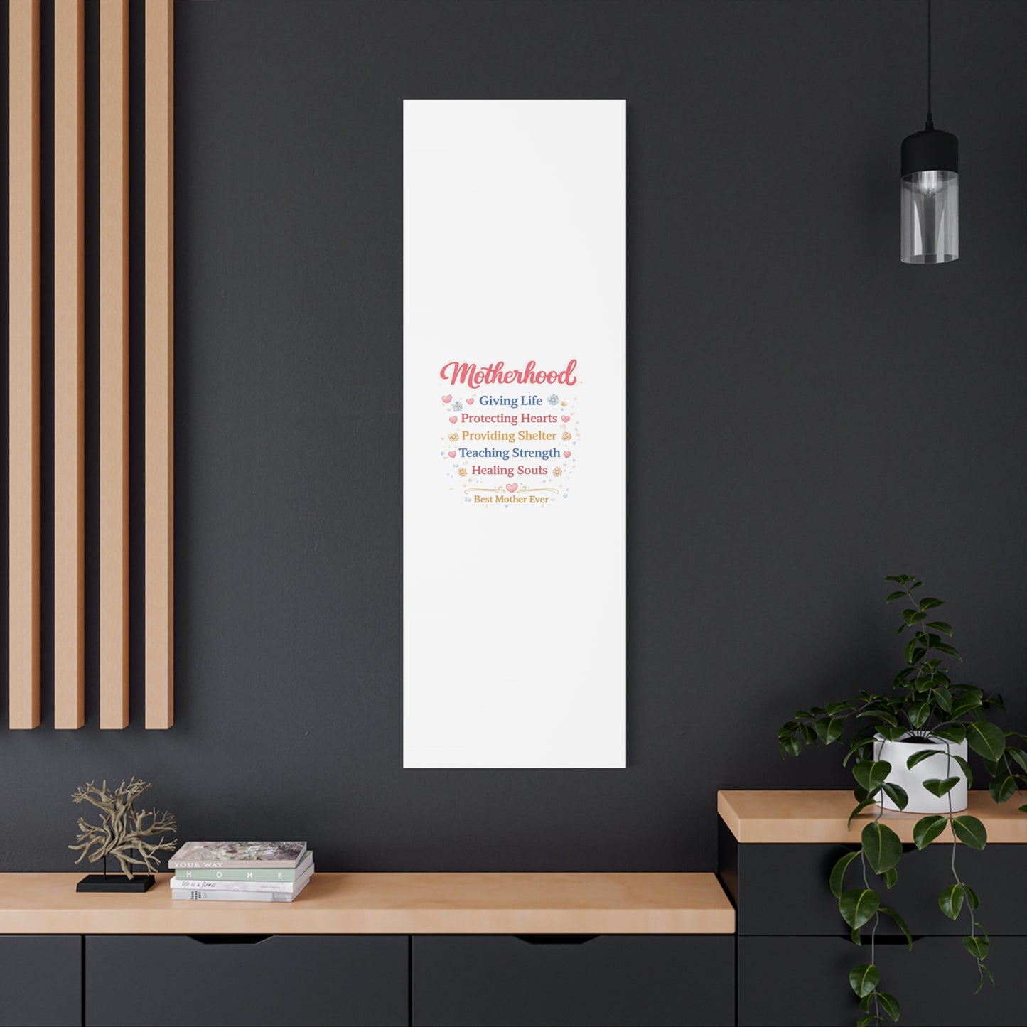 Motherhood Canvas Wall Art — "Motherhood: Giving Life, Protecting Hearts" Stretched Matte Print