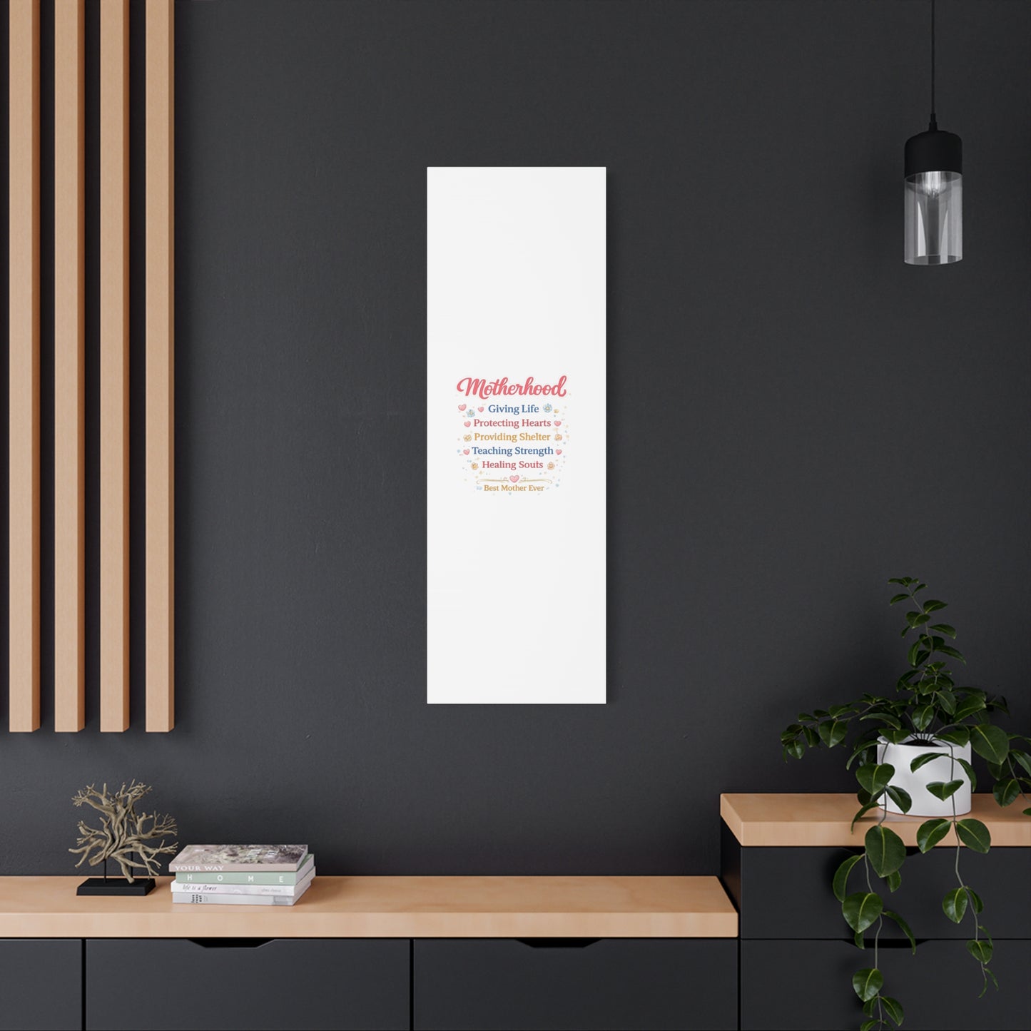 Motherhood Canvas Wall Art — "Motherhood: Giving Life, Protecting Hearts" Stretched Matte Print