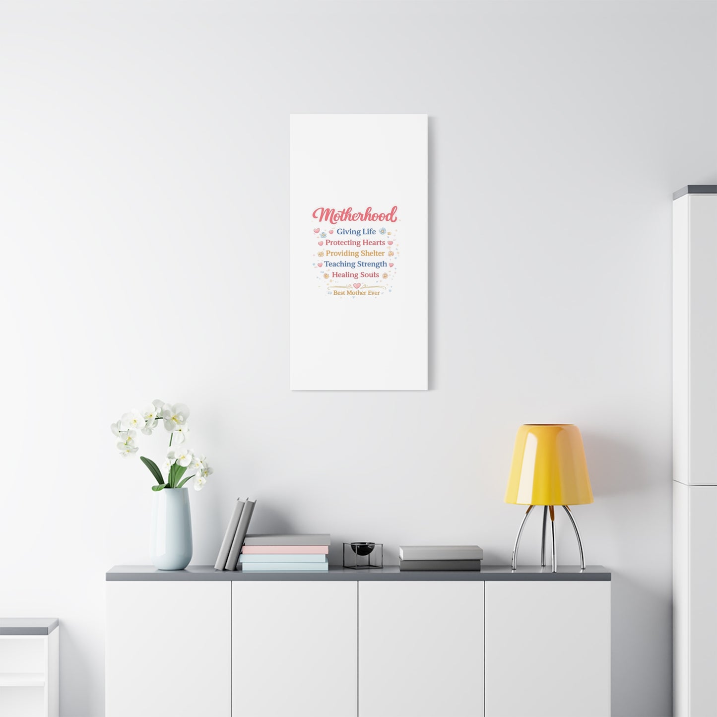 Motherhood Canvas Wall Art — "Motherhood: Giving Life, Protecting Hearts" Stretched Matte Print