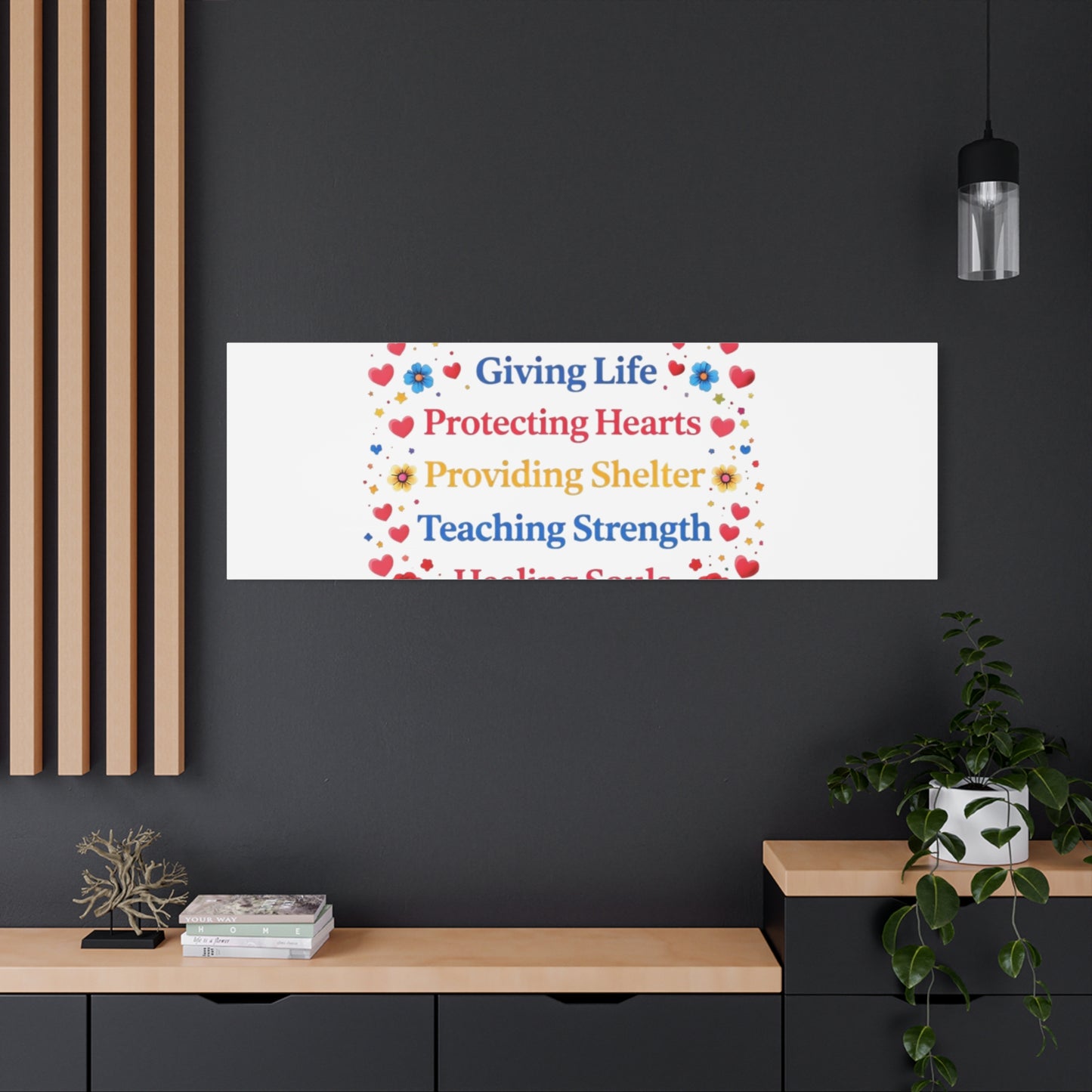 Motherhood Canvas Wall Art – "Motherhood: Giving Life, Protecting Hearts" Stretched Matte Print