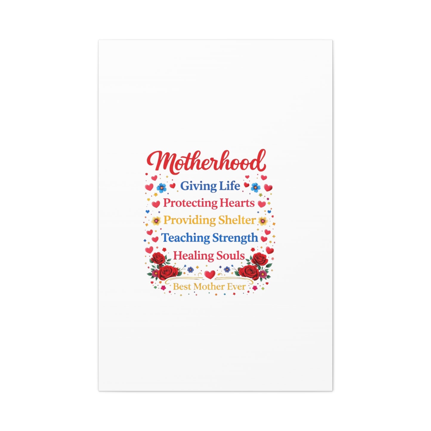 Motherhood Canvas Wall Art – "Motherhood: Giving Life, Protecting Hearts" Stretched Matte Print