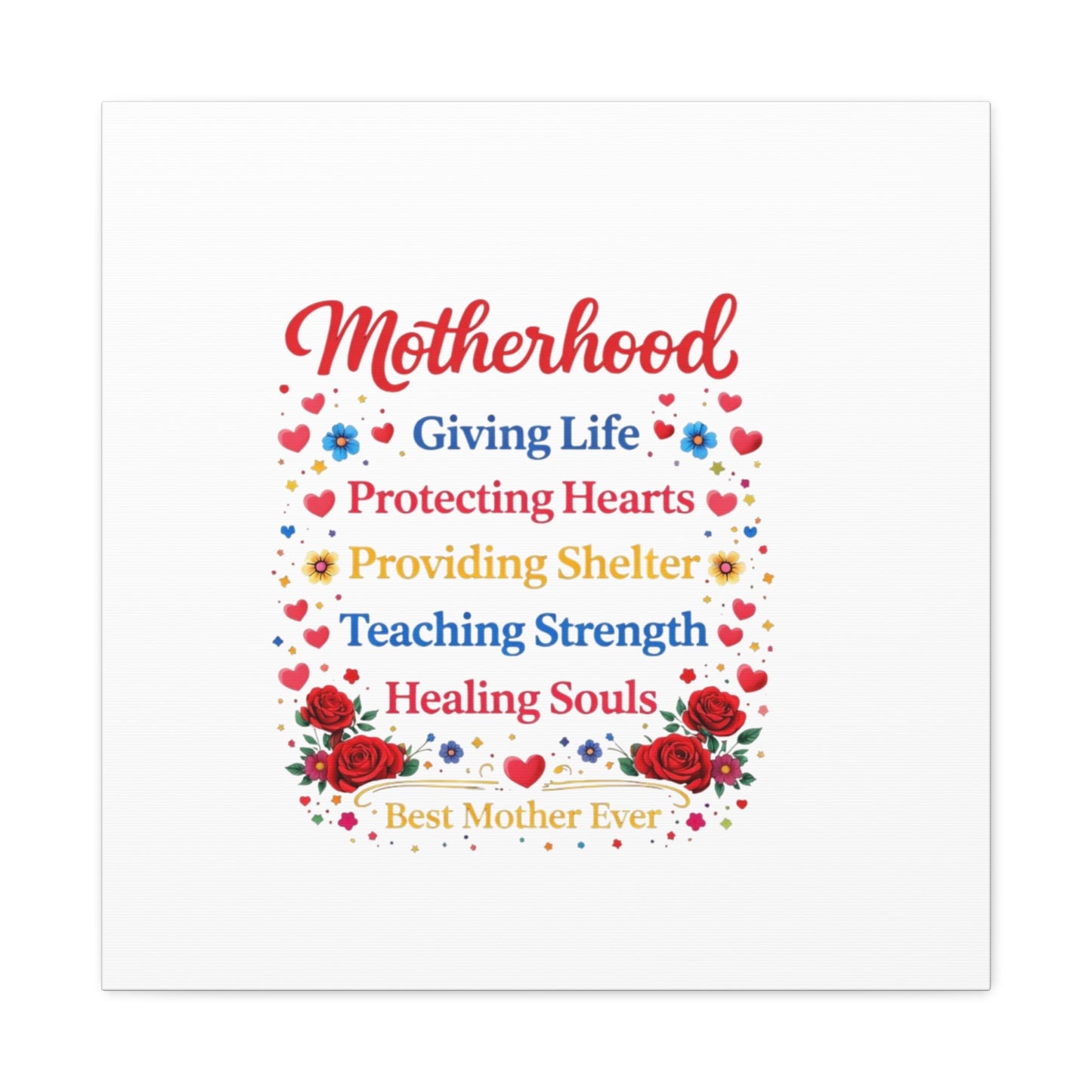 Motherhood Canvas Wall Art – "Motherhood: Giving Life, Protecting Hearts" Stretched Matte Print