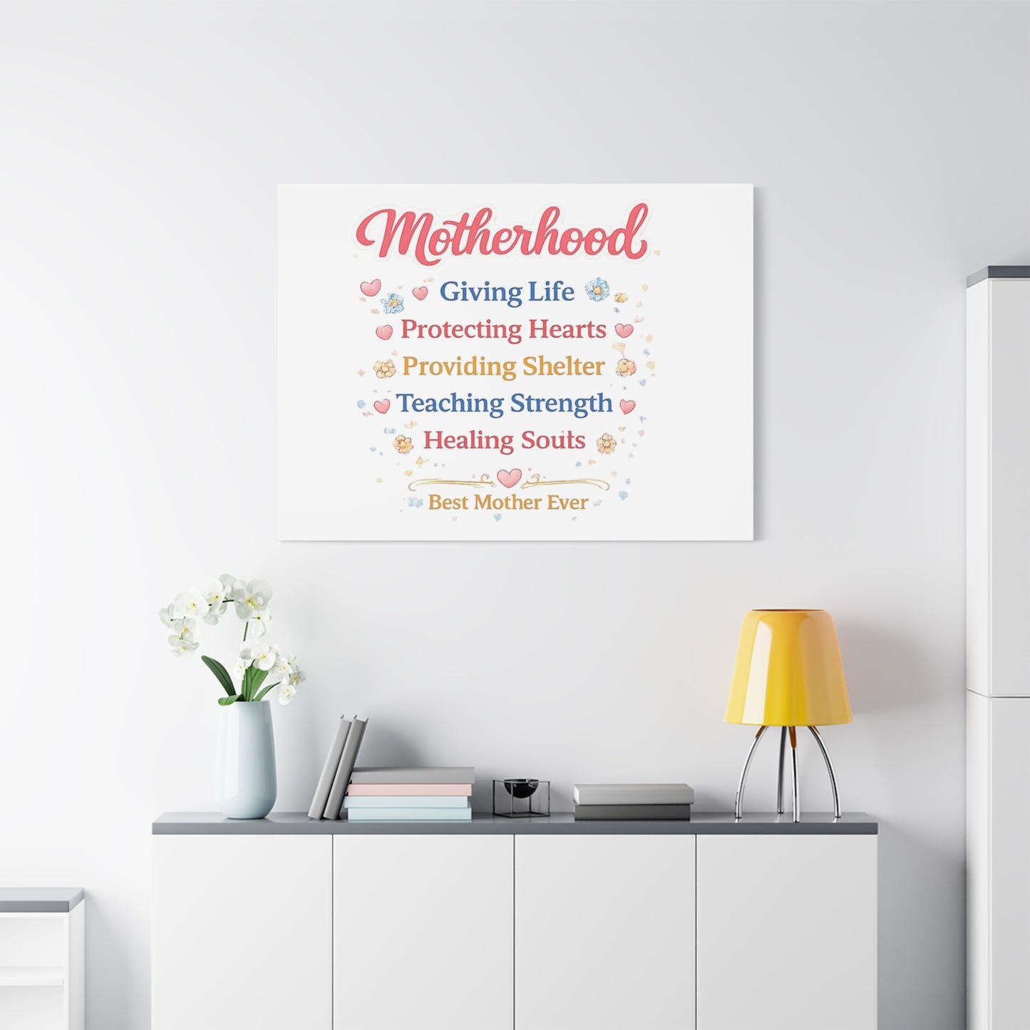Motherhood Canvas Wall Art — "Motherhood: Giving Life, Protecting Hearts" Stretched Matte Print