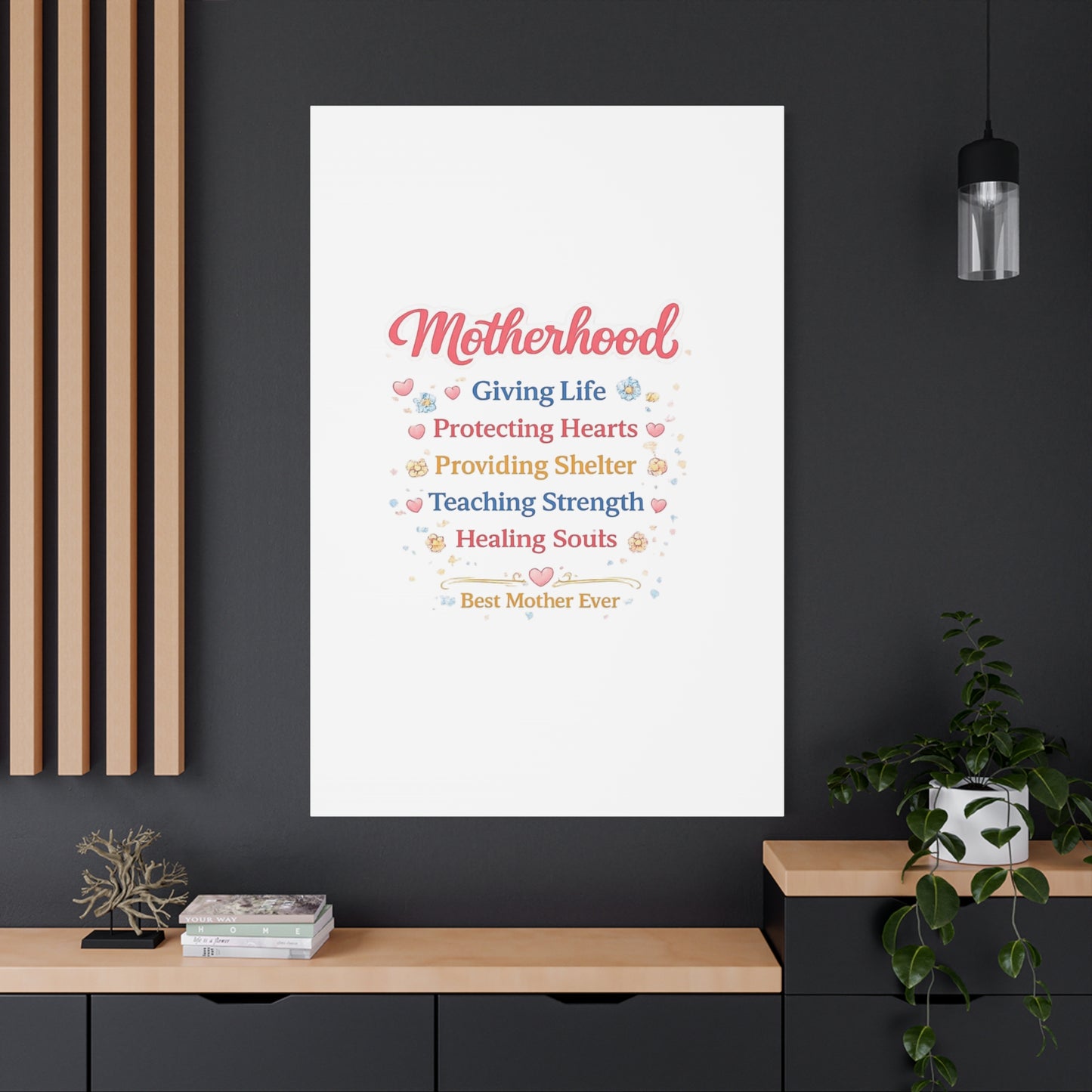 Motherhood Canvas Wall Art — "Motherhood: Giving Life, Protecting Hearts" Stretched Matte Print