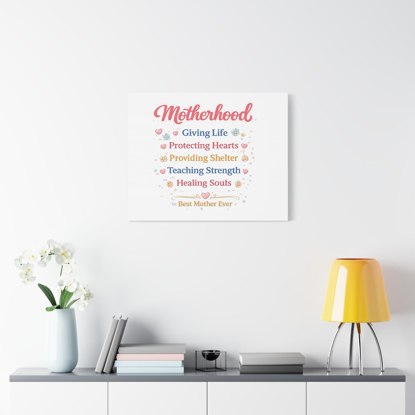Motherhood Canvas Wall Art — "Motherhood: Giving Life, Protecting Hearts" Stretched Matte Print