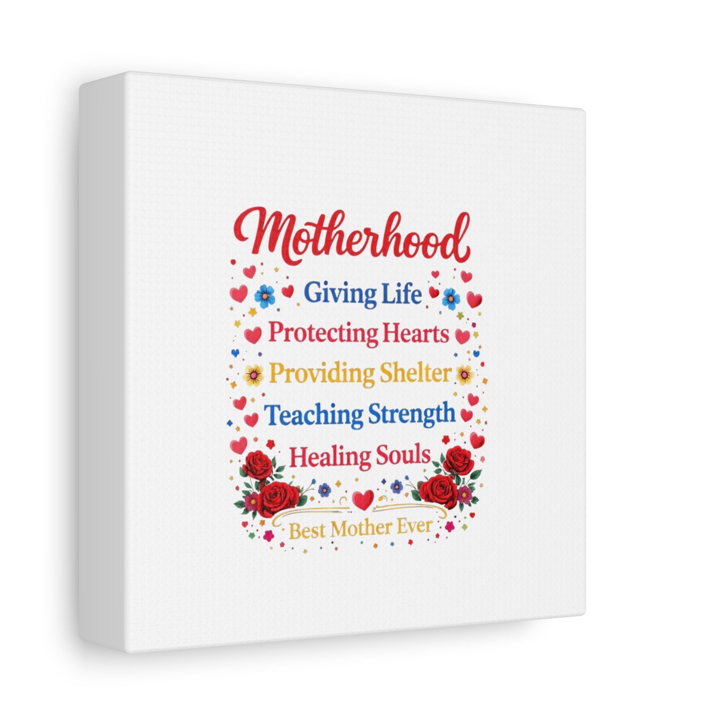 Motherhood Canvas Wall Art – "Motherhood: Giving Life, Protecting Hearts" Stretched Matte Print