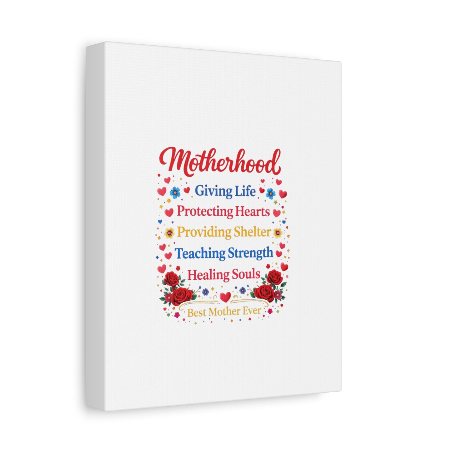 Motherhood Canvas Wall Art – "Motherhood: Giving Life, Protecting Hearts" Stretched Matte Print