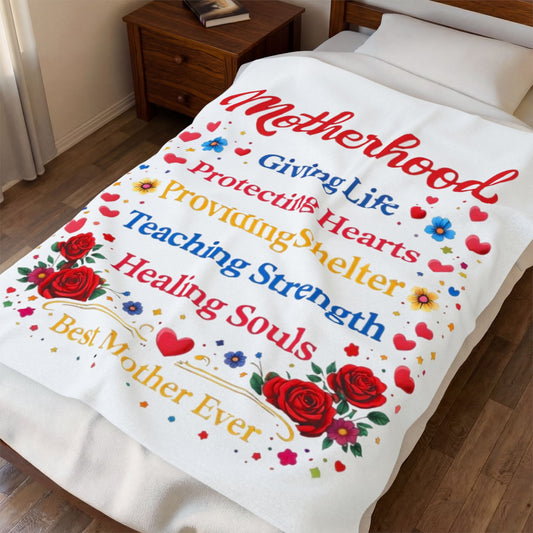 Velveteen Plush Blanket — "Motherhood: Giving Life, Protecting Hearts" Mother's Day Throw