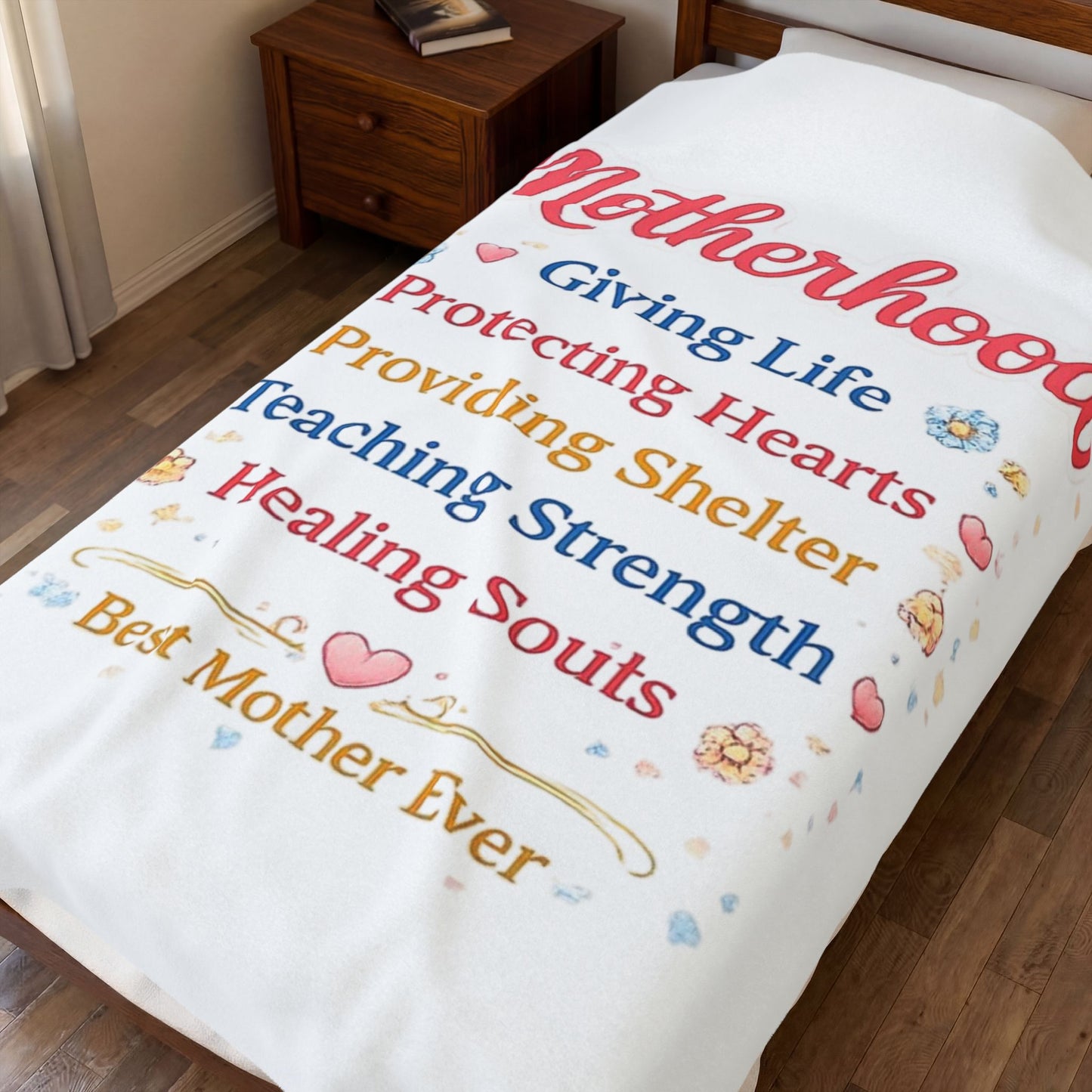 Motherhood Velveteen Plush Blanket – "Motherhood: Giving Life, Protecting Hearts" Cozy Gift for Mom