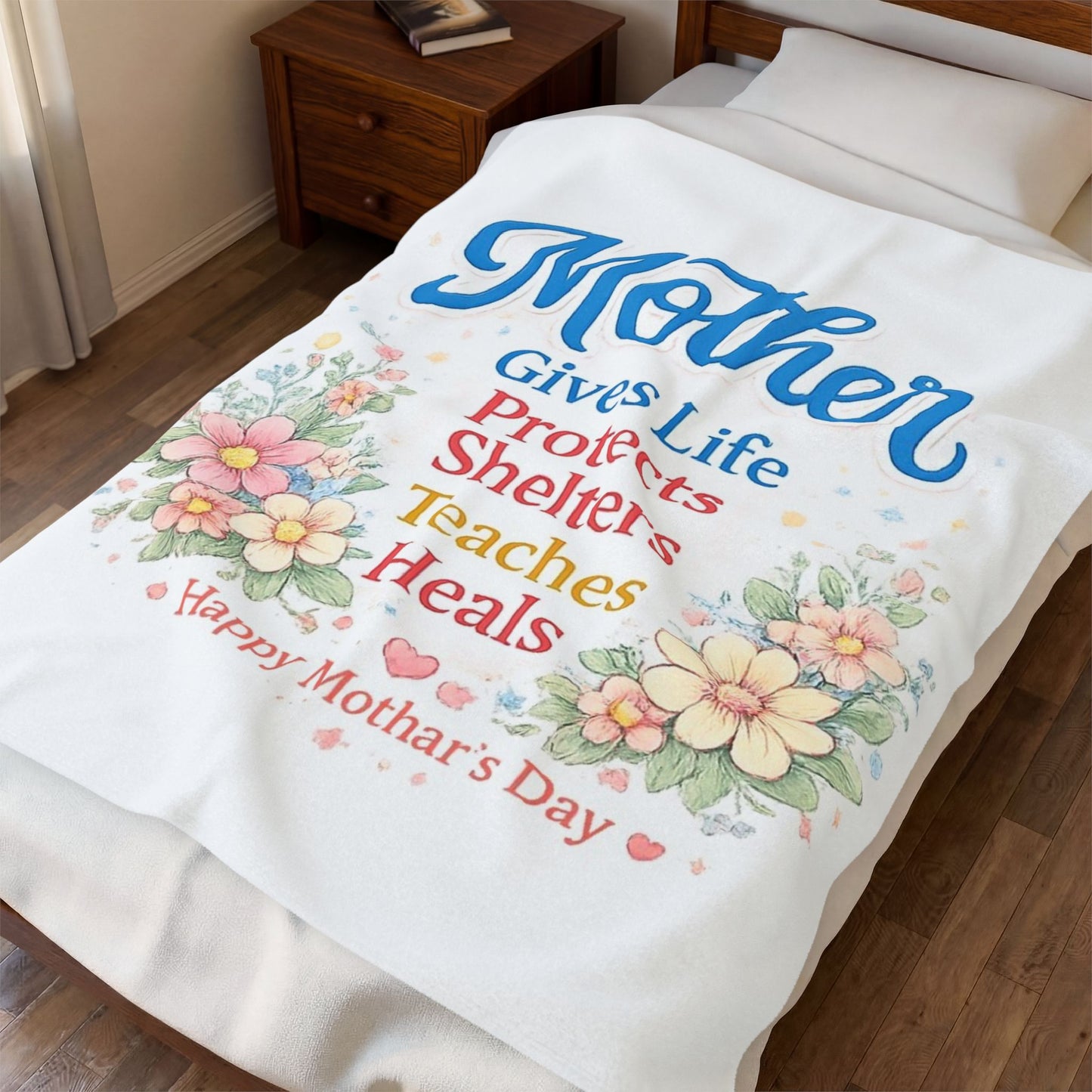 Mother Gives Life Floral Velveteen Plush Blanket — Happy Mother's Day Gift