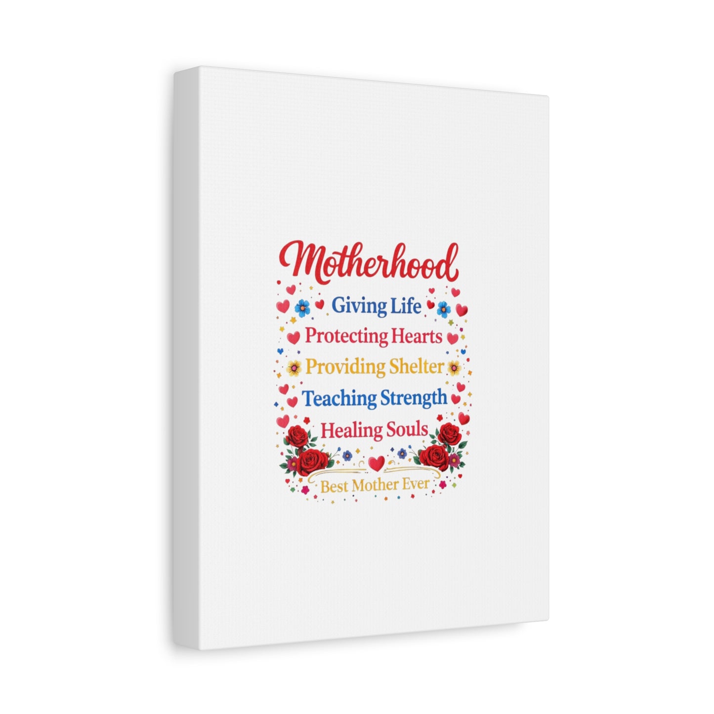 Motherhood Canvas Wall Art – "Motherhood: Giving Life, Protecting Hearts" Stretched Matte Print