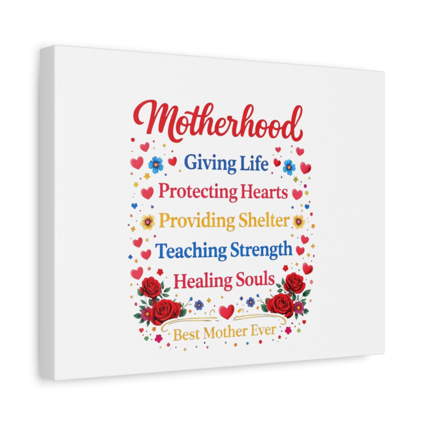 Motherhood Canvas Wall Art – "Motherhood: Giving Life, Protecting Hearts" Stretched Matte Print