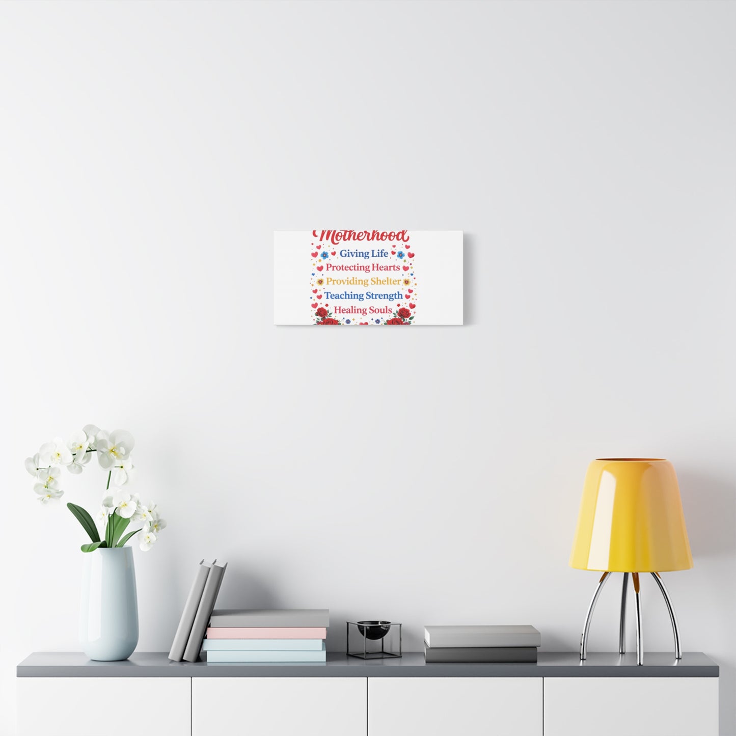 Motherhood Canvas Wall Art – "Motherhood: Giving Life, Protecting Hearts" Stretched Matte Print