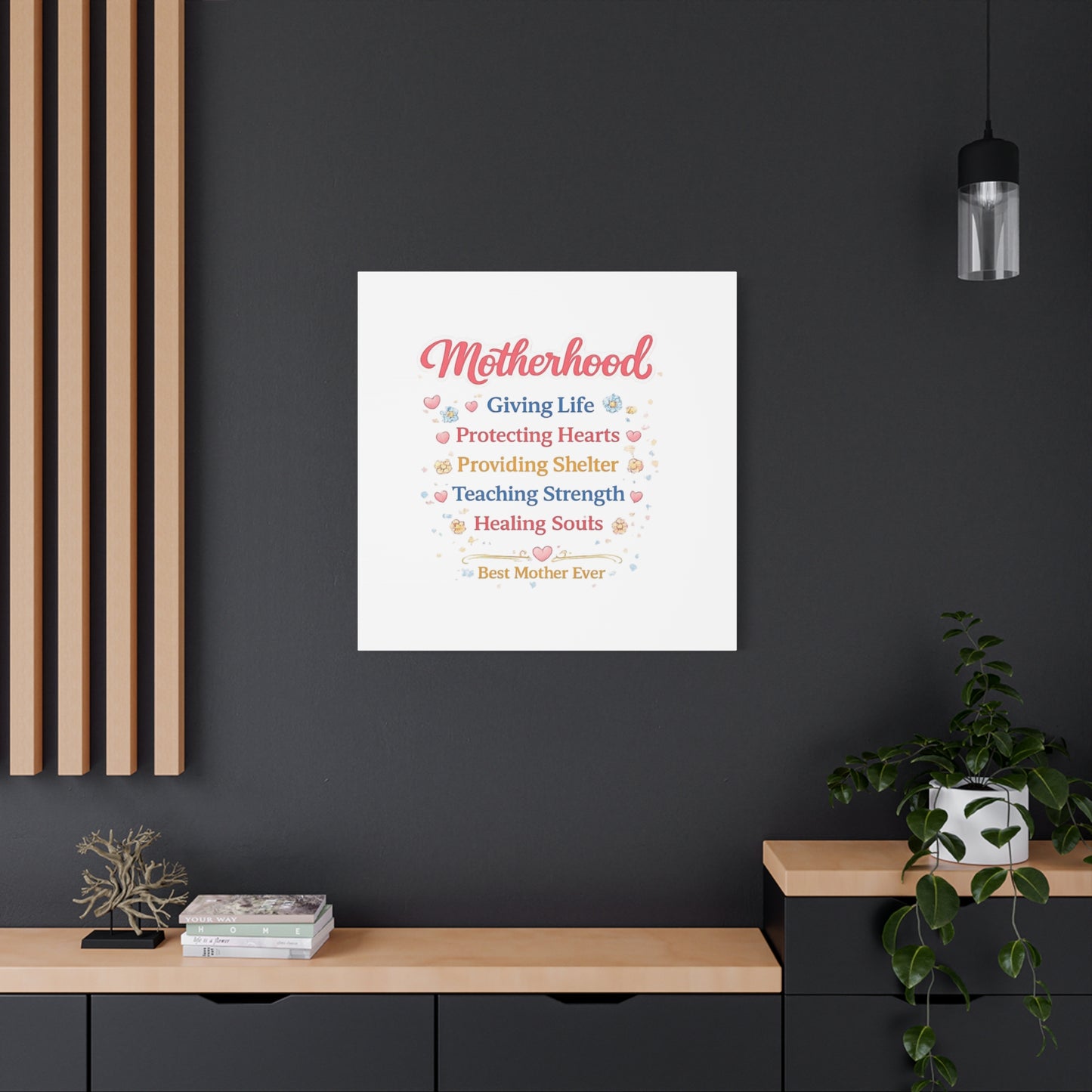 Motherhood Canvas Wall Art — "Motherhood: Giving Life, Protecting Hearts" Stretched Matte Print