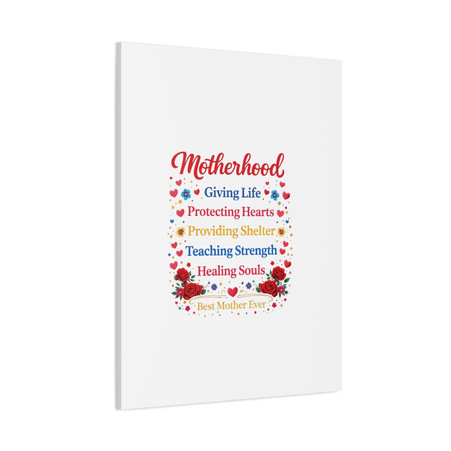 Motherhood Canvas Wall Art – "Motherhood: Giving Life, Protecting Hearts" Stretched Matte Print