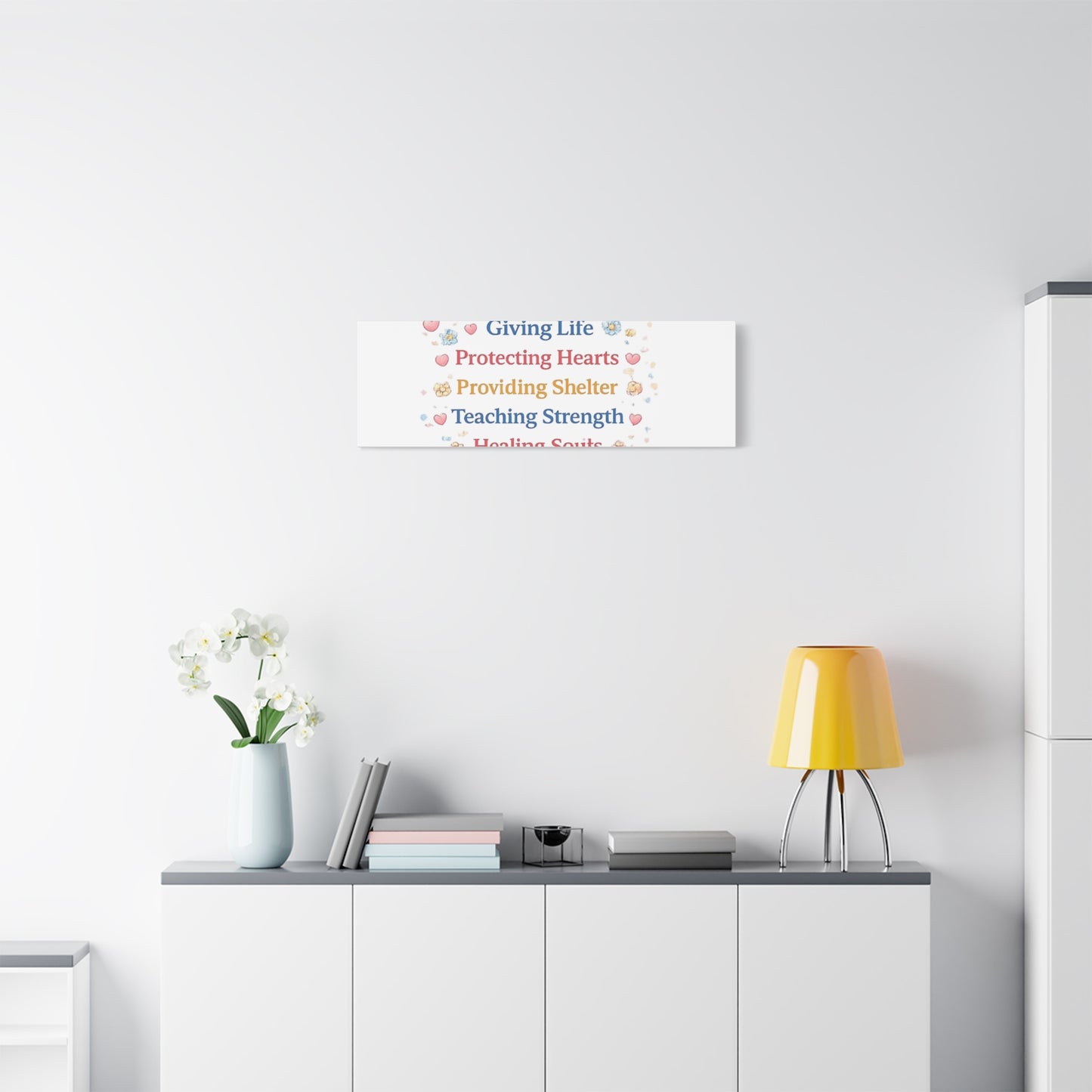 Motherhood Canvas Wall Art — "Motherhood: Giving Life, Protecting Hearts" Stretched Matte Print