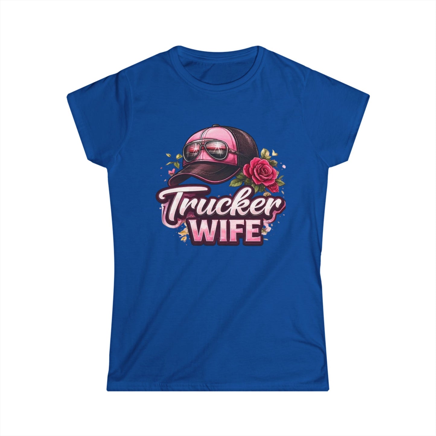 Trucker Wife T-Shirt – Pink Cap & Rose Graphic Women's Tee