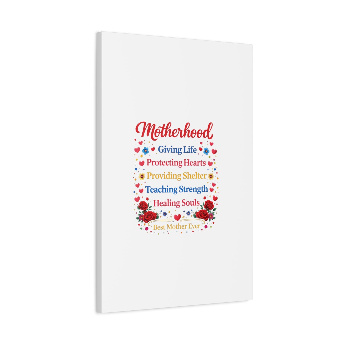Motherhood Canvas Wall Art – "Motherhood: Giving Life, Protecting Hearts" Stretched Matte Print