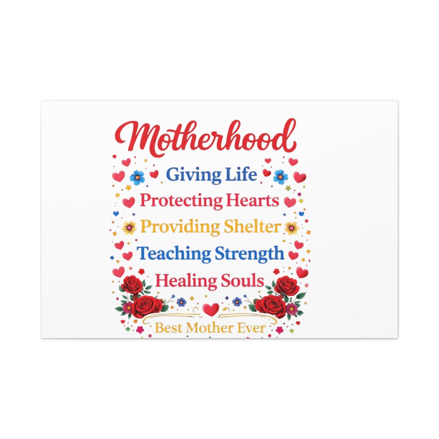 Motherhood Canvas Wall Art – "Motherhood: Giving Life, Protecting Hearts" Stretched Matte Print