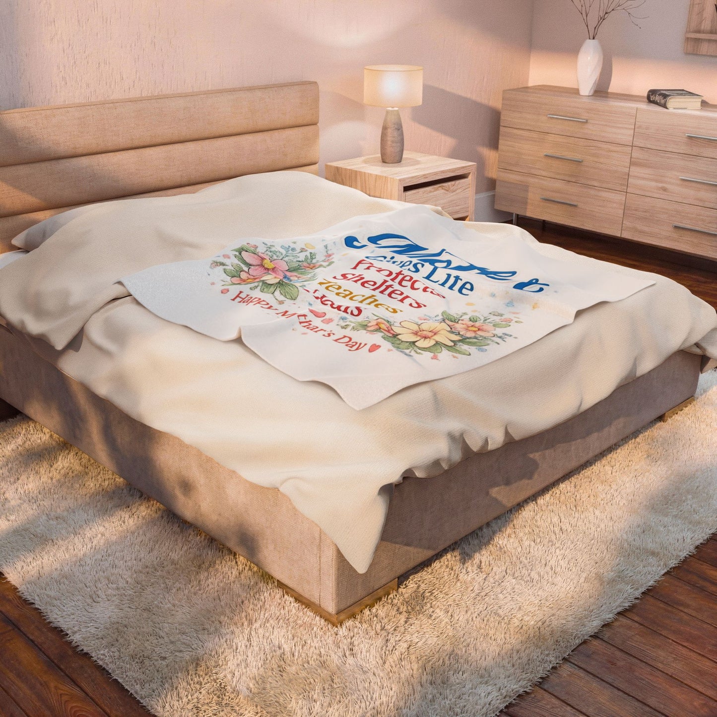 Mother Gives Life Floral Velveteen Plush Blanket — Happy Mother's Day Gift