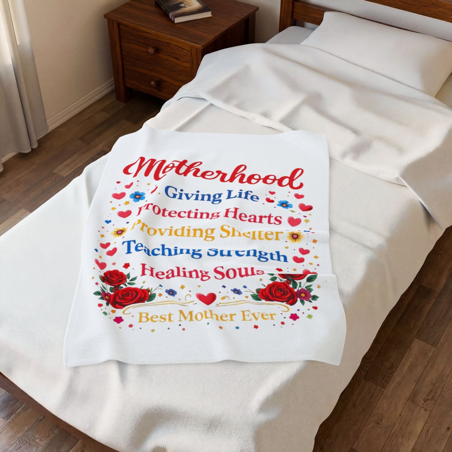 Velveteen Plush Blanket — "Motherhood: Giving Life, Protecting Hearts" Mother's Day Throw