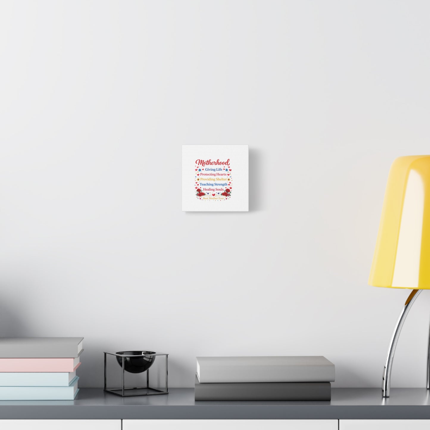 Motherhood Canvas Wall Art – "Motherhood: Giving Life, Protecting Hearts" Stretched Matte Print