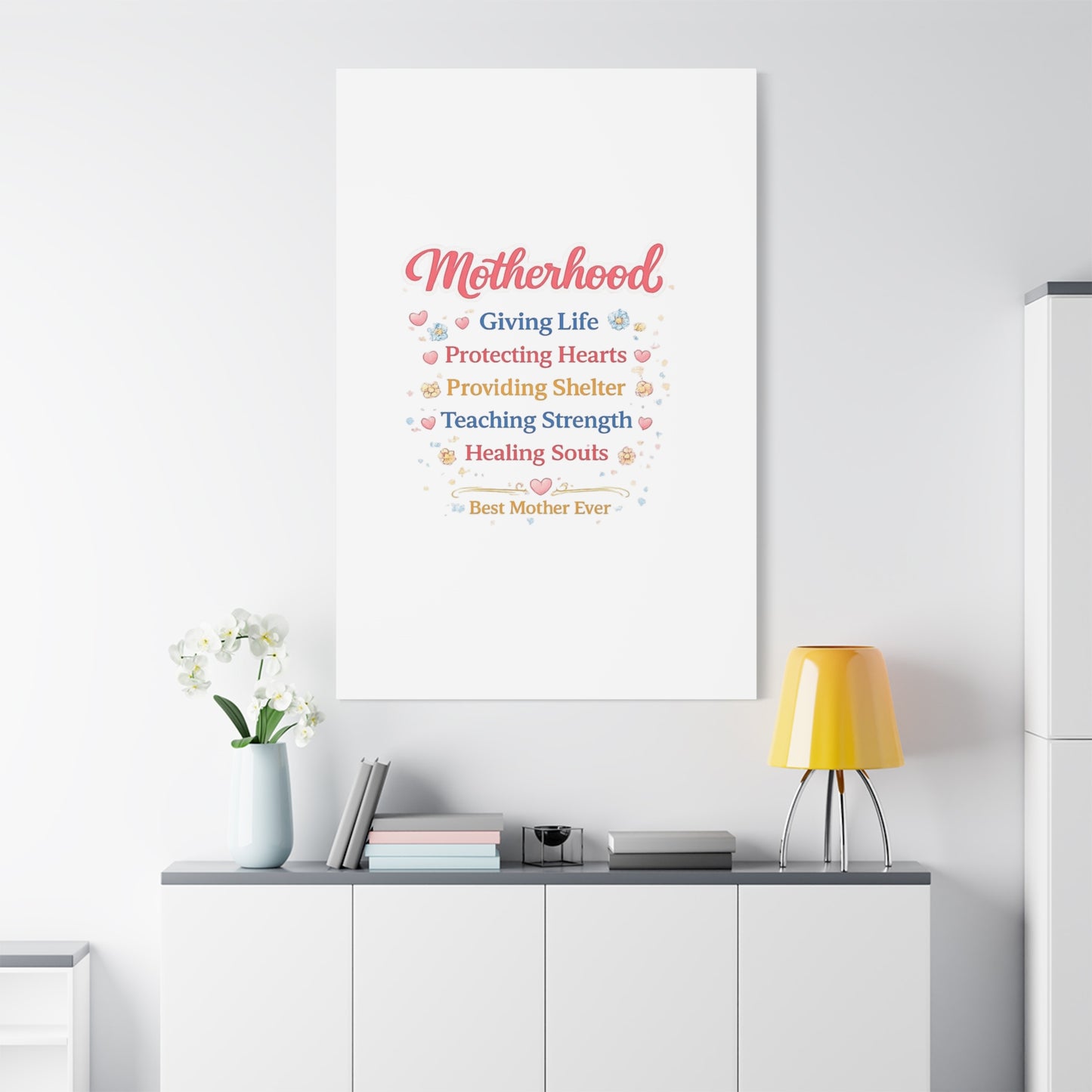 Motherhood Canvas Wall Art — "Motherhood: Giving Life, Protecting Hearts" Stretched Matte Print