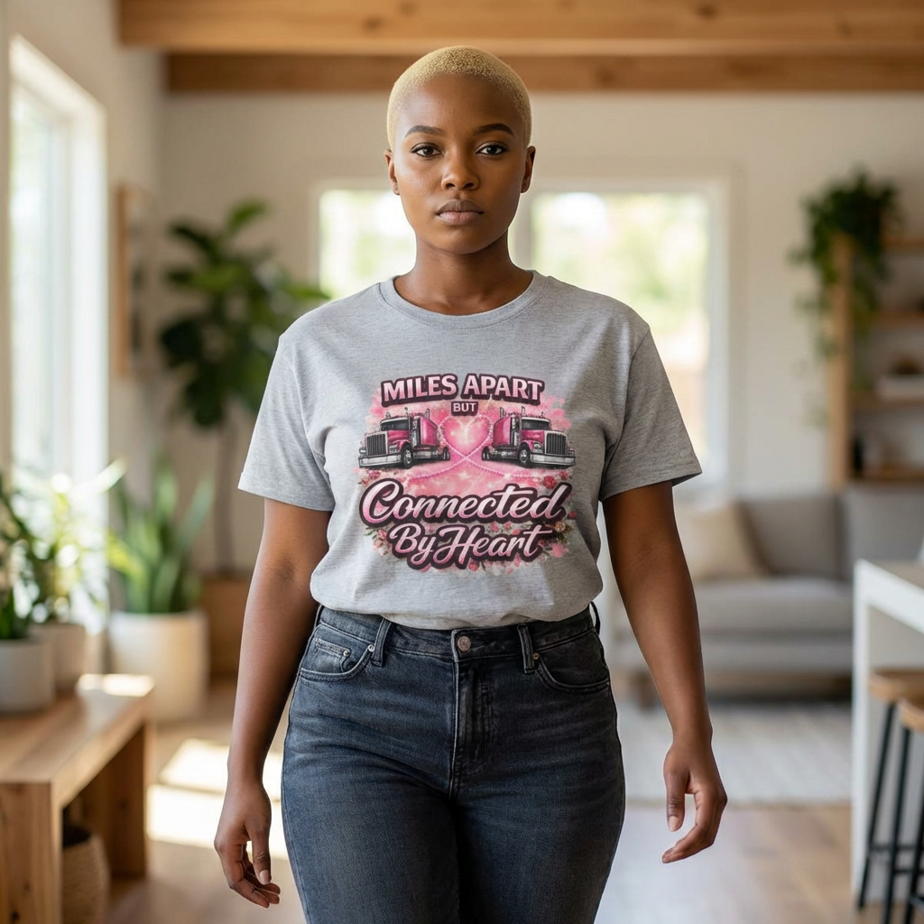 Miles Apart But Connected By Heart Truck Driver T‑Shirt