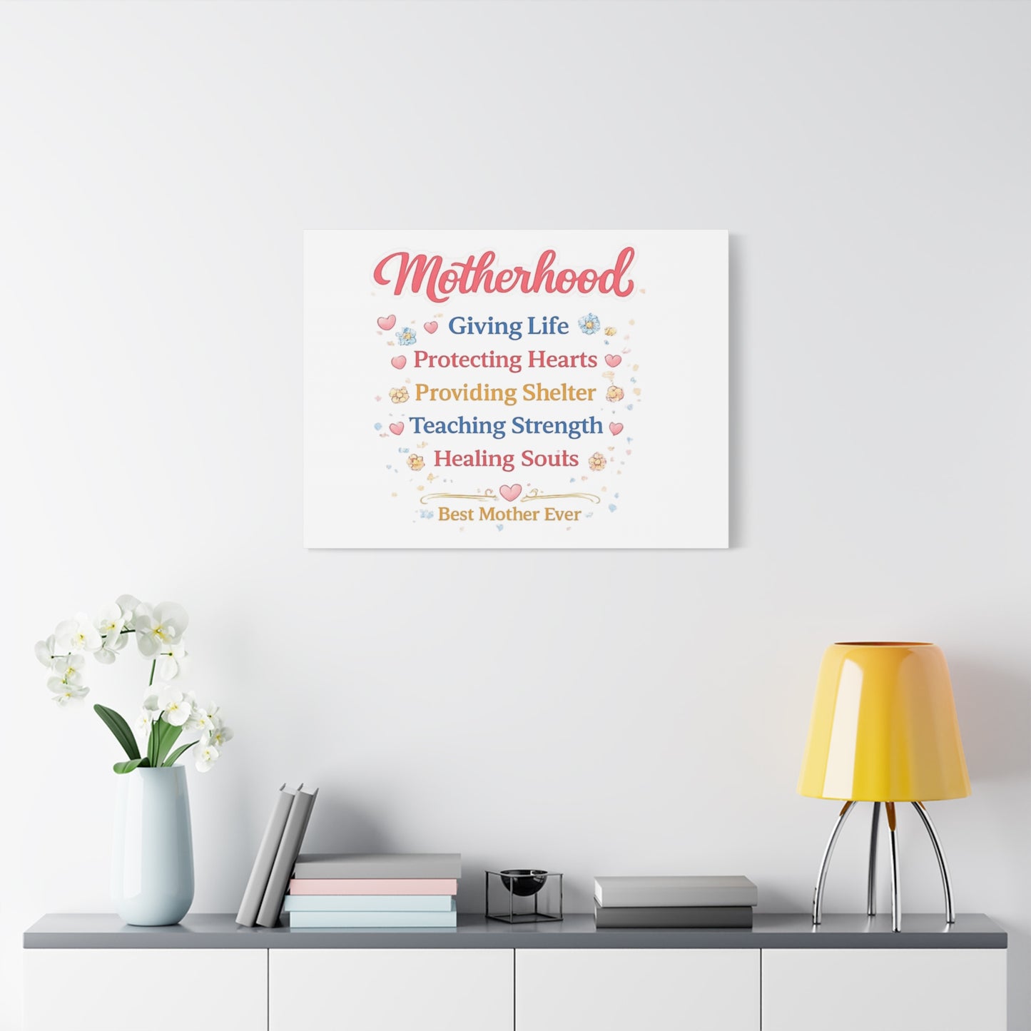 Motherhood Canvas Wall Art — "Motherhood: Giving Life, Protecting Hearts" Stretched Matte Print