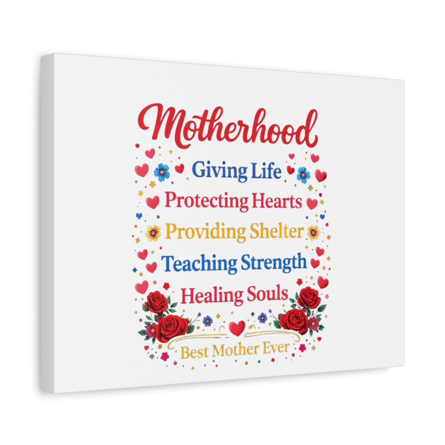 Motherhood Canvas Wall Art – "Motherhood: Giving Life, Protecting Hearts" Stretched Matte Print