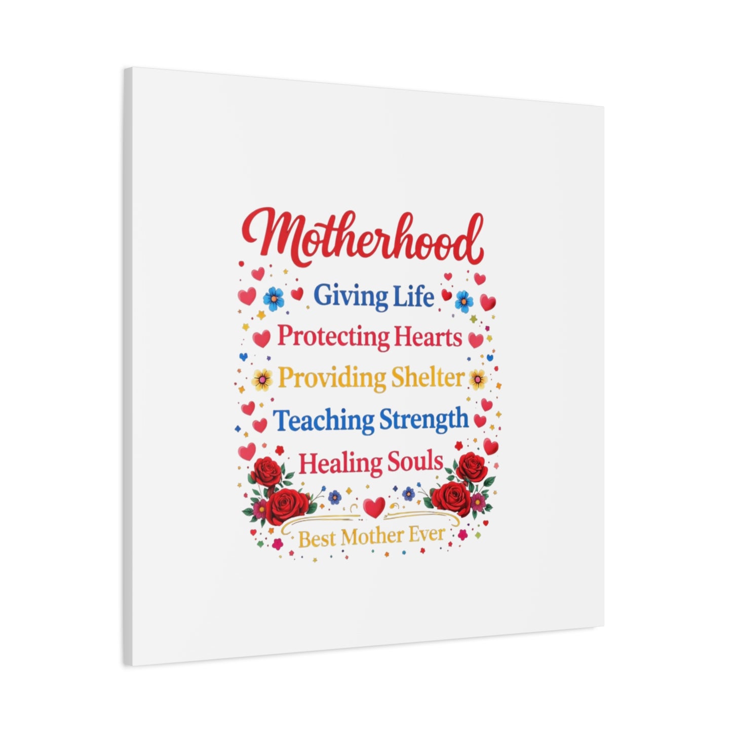 Motherhood Canvas Wall Art – "Motherhood: Giving Life, Protecting Hearts" Stretched Matte Print