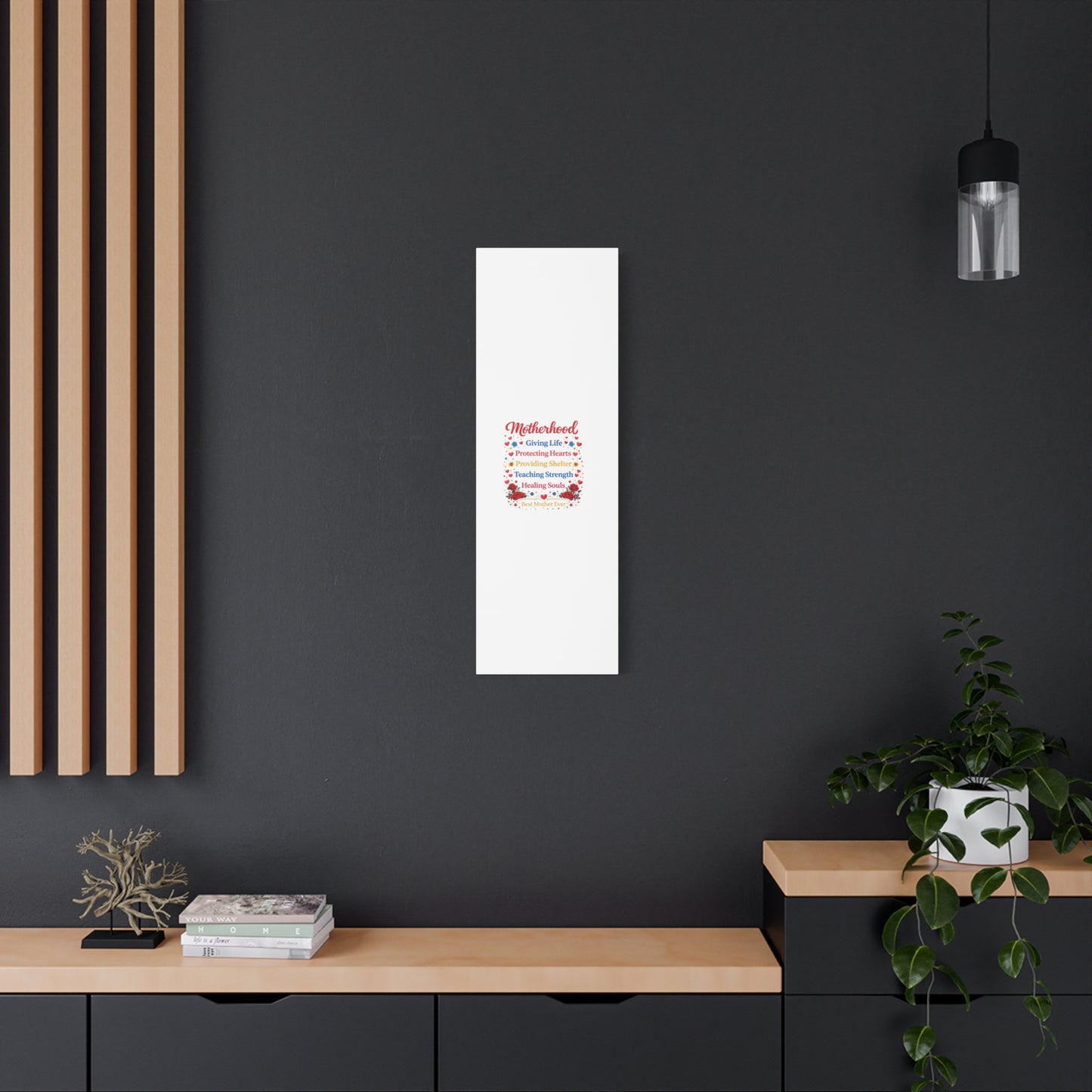Motherhood Canvas Wall Art – "Motherhood: Giving Life, Protecting Hearts" Stretched Matte Print