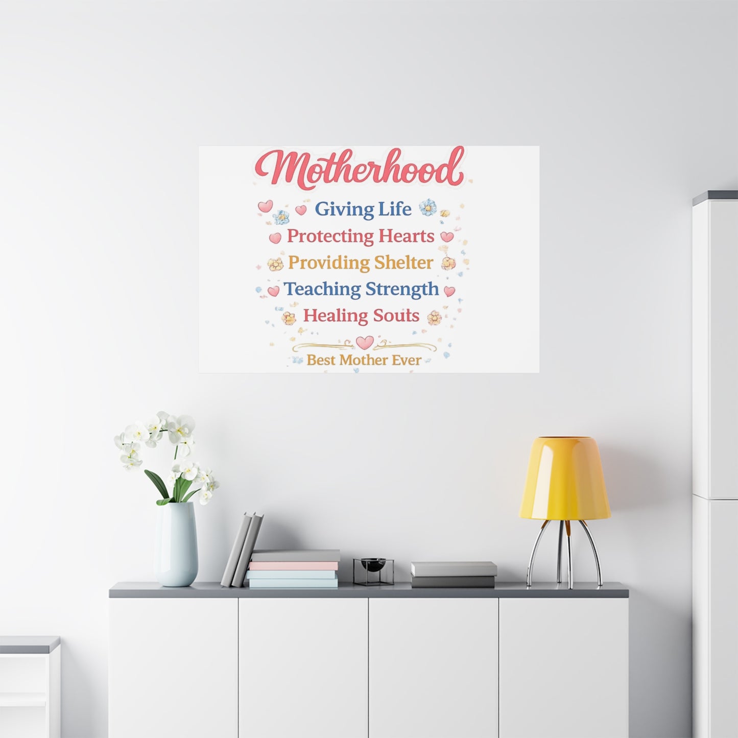 Motherhood Canvas Wall Art — "Motherhood: Giving Life, Protecting Hearts" Stretched Matte Print