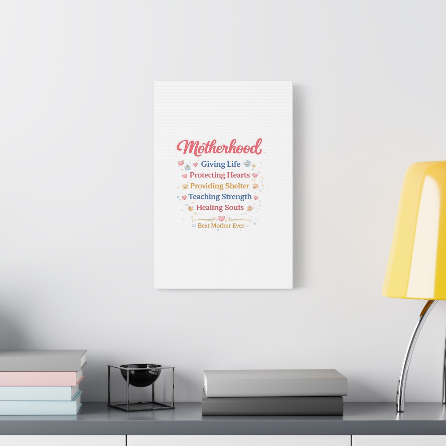 Motherhood Canvas Wall Art — "Motherhood: Giving Life, Protecting Hearts" Stretched Matte Print