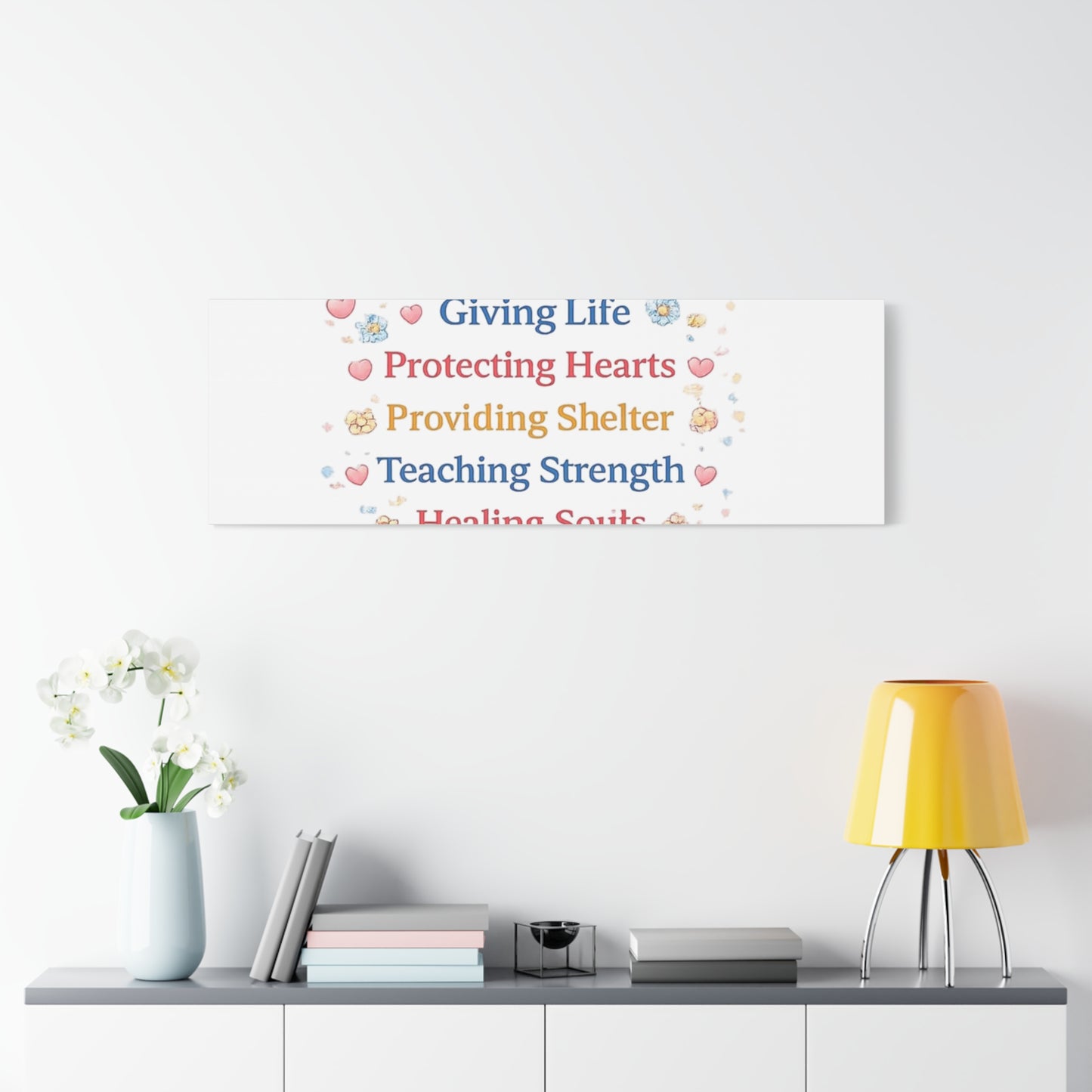 Motherhood Canvas Wall Art — "Motherhood: Giving Life, Protecting Hearts" Stretched Matte Print