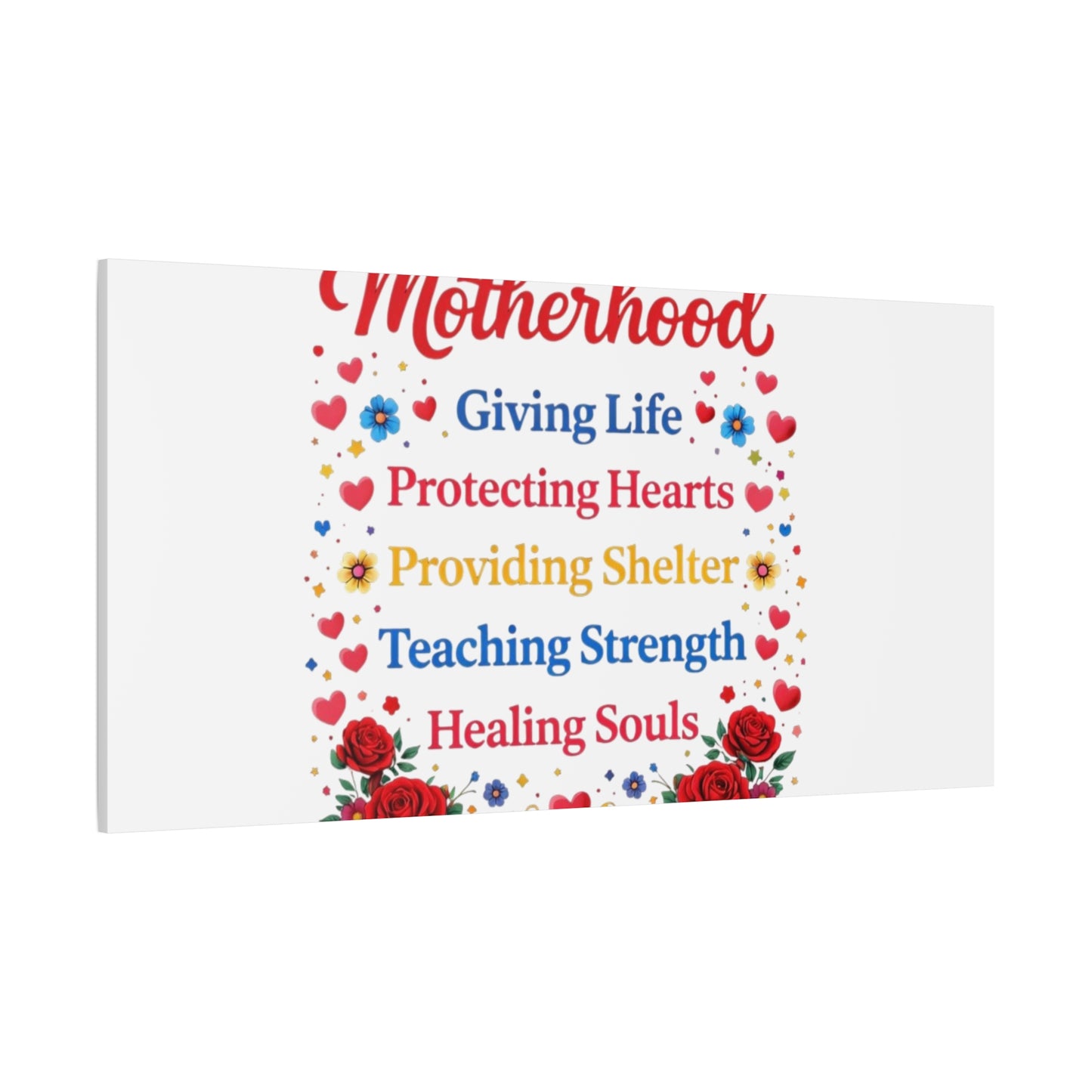 Motherhood Canvas Wall Art – "Motherhood: Giving Life, Protecting Hearts" Stretched Matte Print