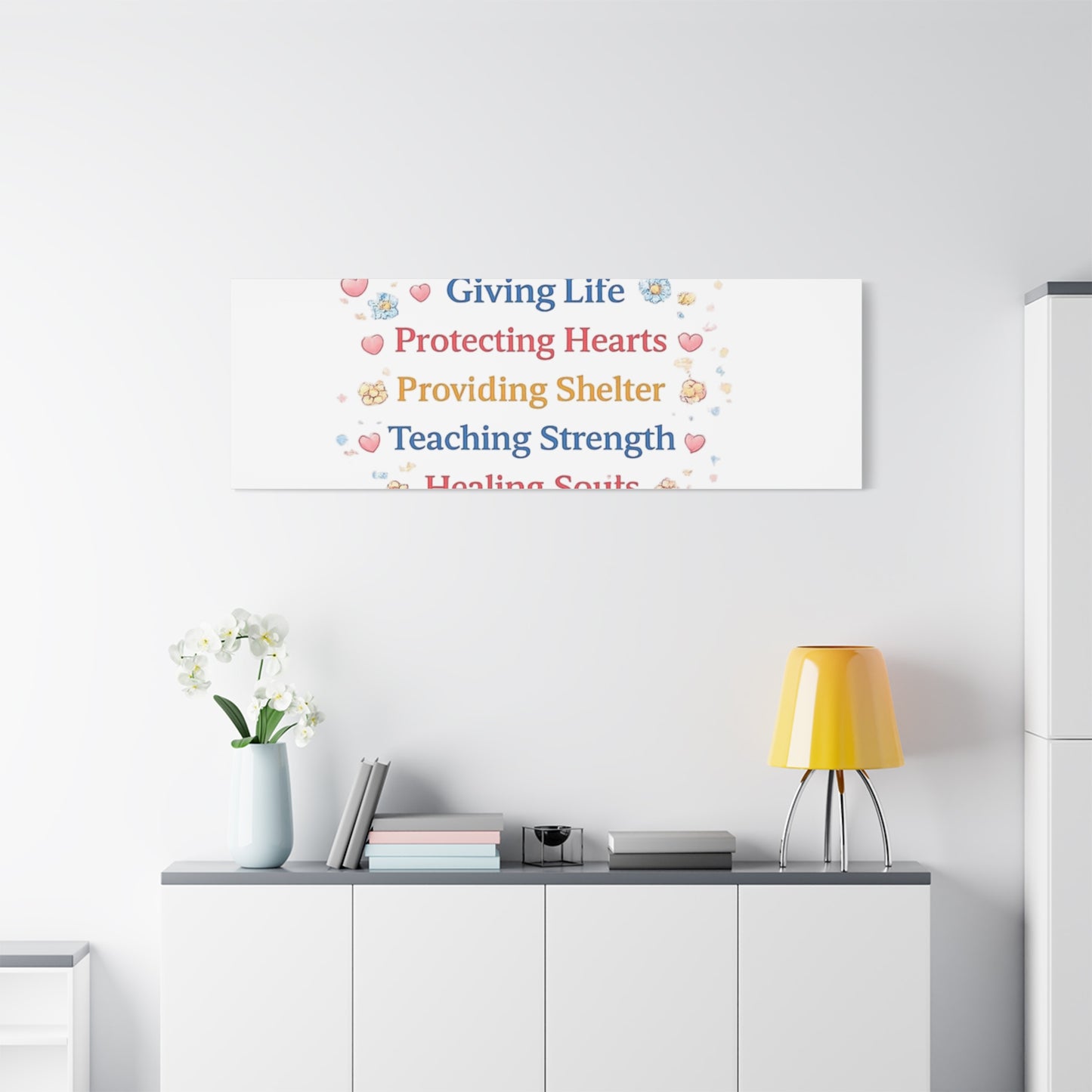 Motherhood Canvas Wall Art — "Motherhood: Giving Life, Protecting Hearts" Stretched Matte Print