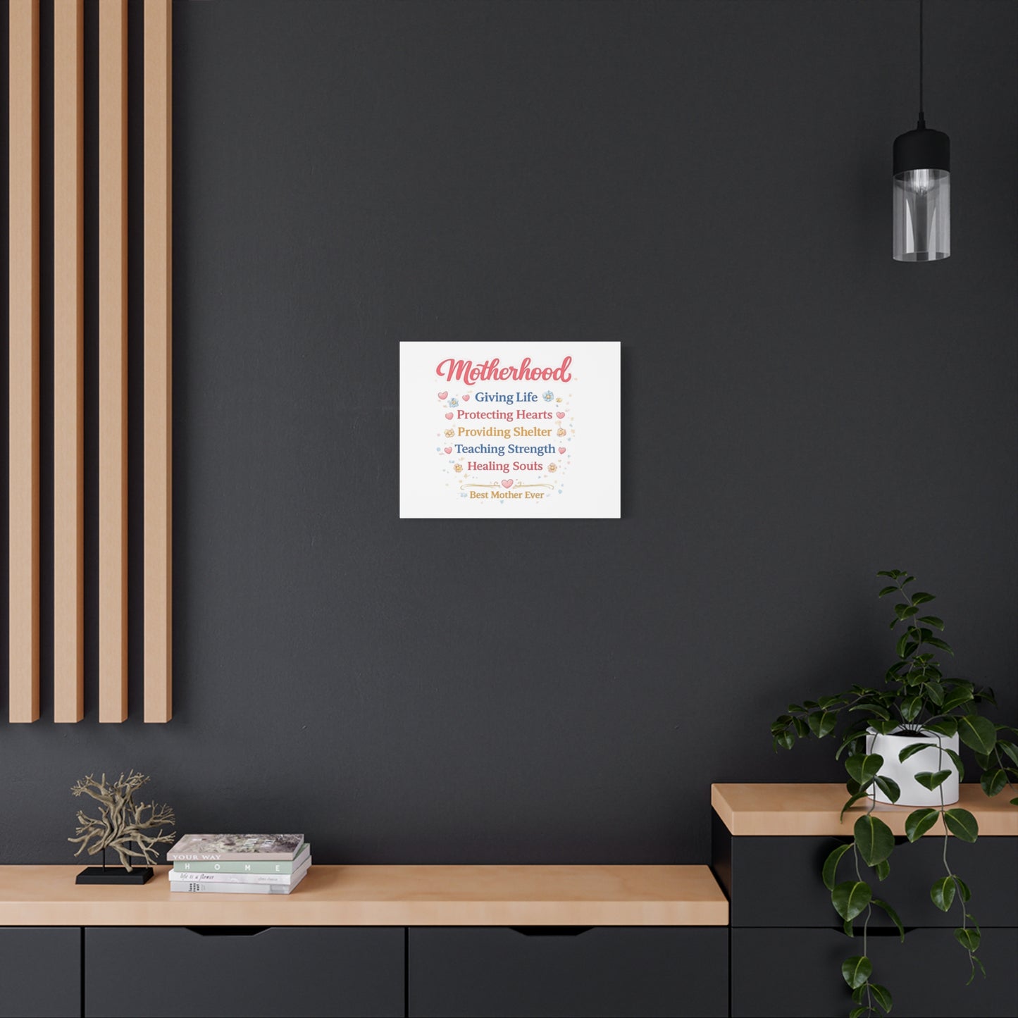 Motherhood Canvas Wall Art — "Motherhood: Giving Life, Protecting Hearts" Stretched Matte Print