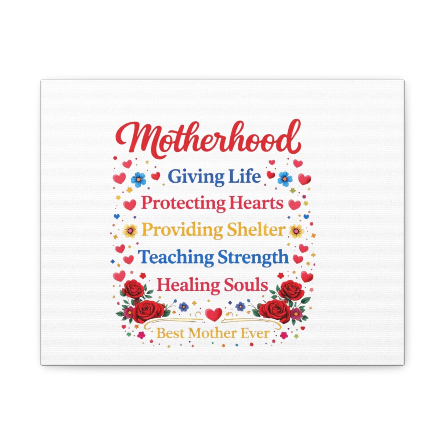 Motherhood Canvas Wall Art – "Motherhood: Giving Life, Protecting Hearts" Stretched Matte Print
