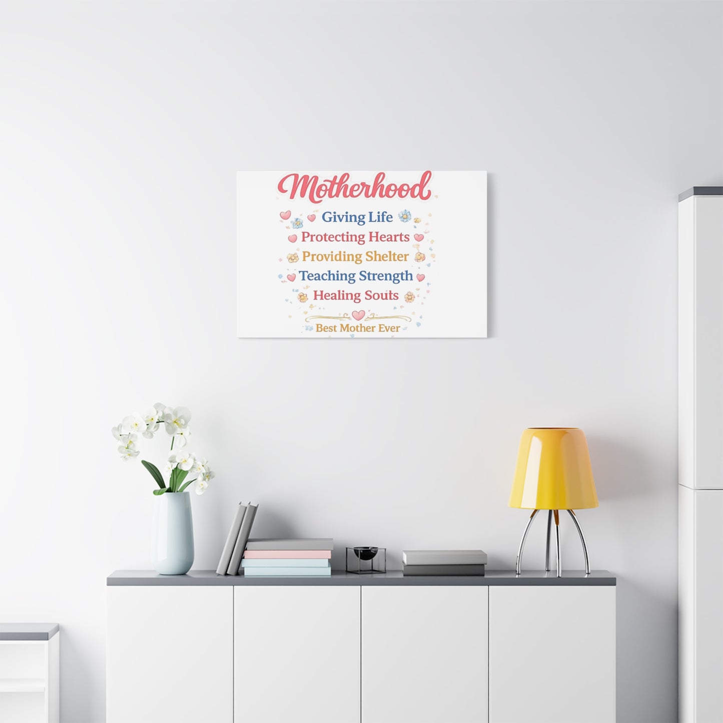 Motherhood Canvas Wall Art — "Motherhood: Giving Life, Protecting Hearts" Stretched Matte Print