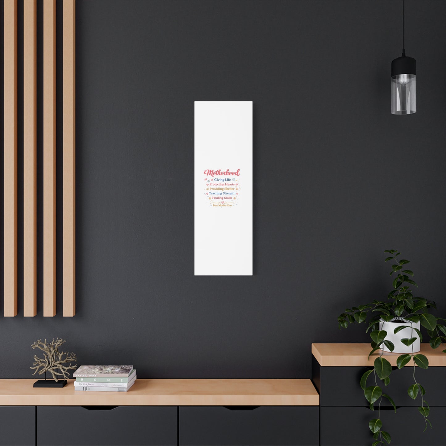 Motherhood Canvas Wall Art — "Motherhood: Giving Life, Protecting Hearts" Stretched Matte Print