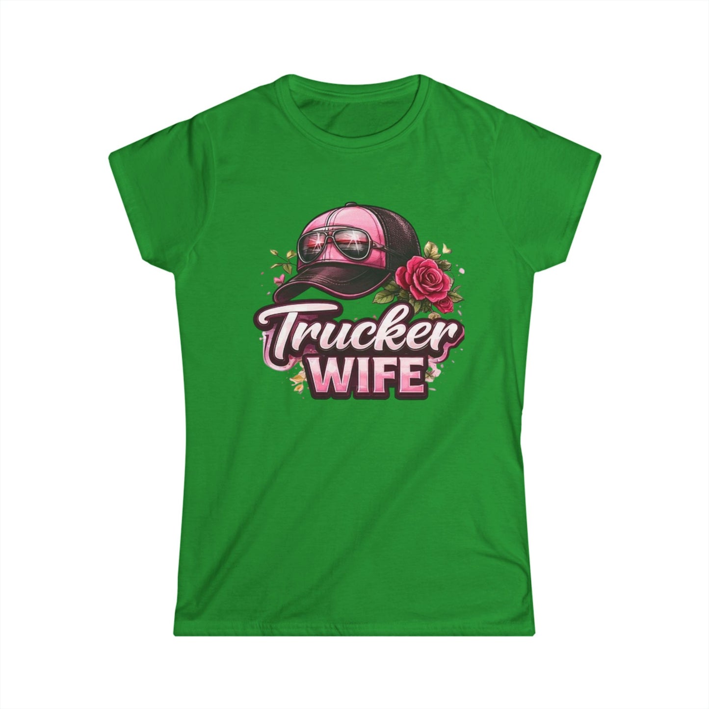 Trucker Wife T-Shirt – Pink Cap & Rose Graphic Women's Tee