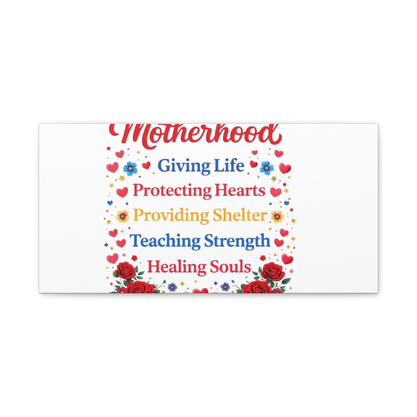 Motherhood Canvas Wall Art – "Motherhood: Giving Life, Protecting Hearts" Stretched Matte Print