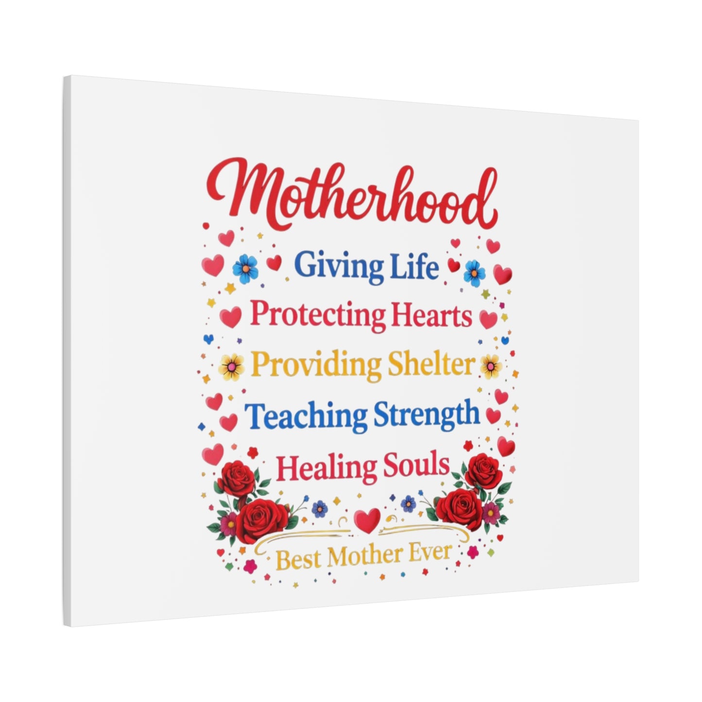 Motherhood Canvas Wall Art – "Motherhood: Giving Life, Protecting Hearts" Stretched Matte Print