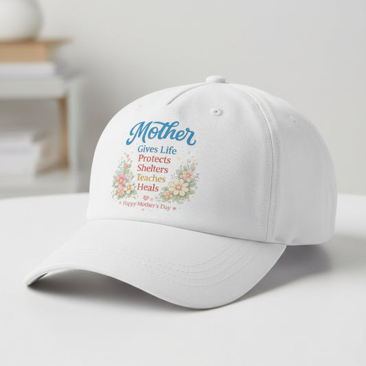 Dad Cap — 'Mother' Floral Word-Cloud Embroidered Baseball Hat