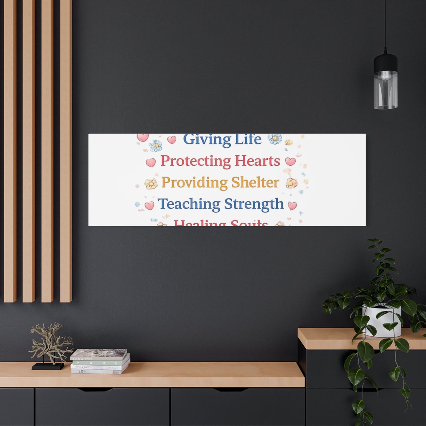 Motherhood Canvas Wall Art — "Motherhood: Giving Life, Protecting Hearts" Stretched Matte Print