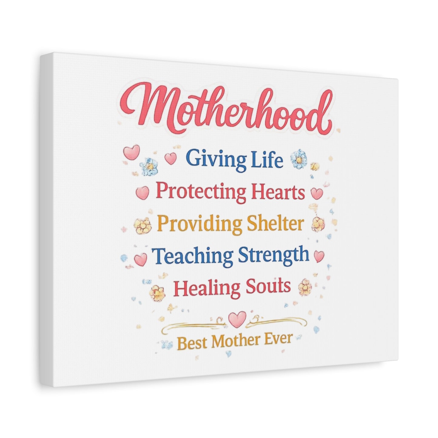Motherhood Canvas Wall Art — "Motherhood: Giving Life, Protecting Hearts" Stretched Matte Print