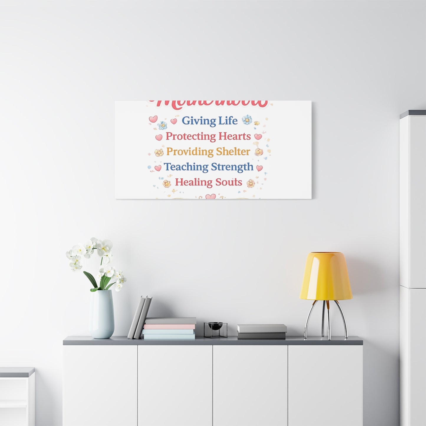 Motherhood Canvas Wall Art — "Motherhood: Giving Life, Protecting Hearts" Stretched Matte Print