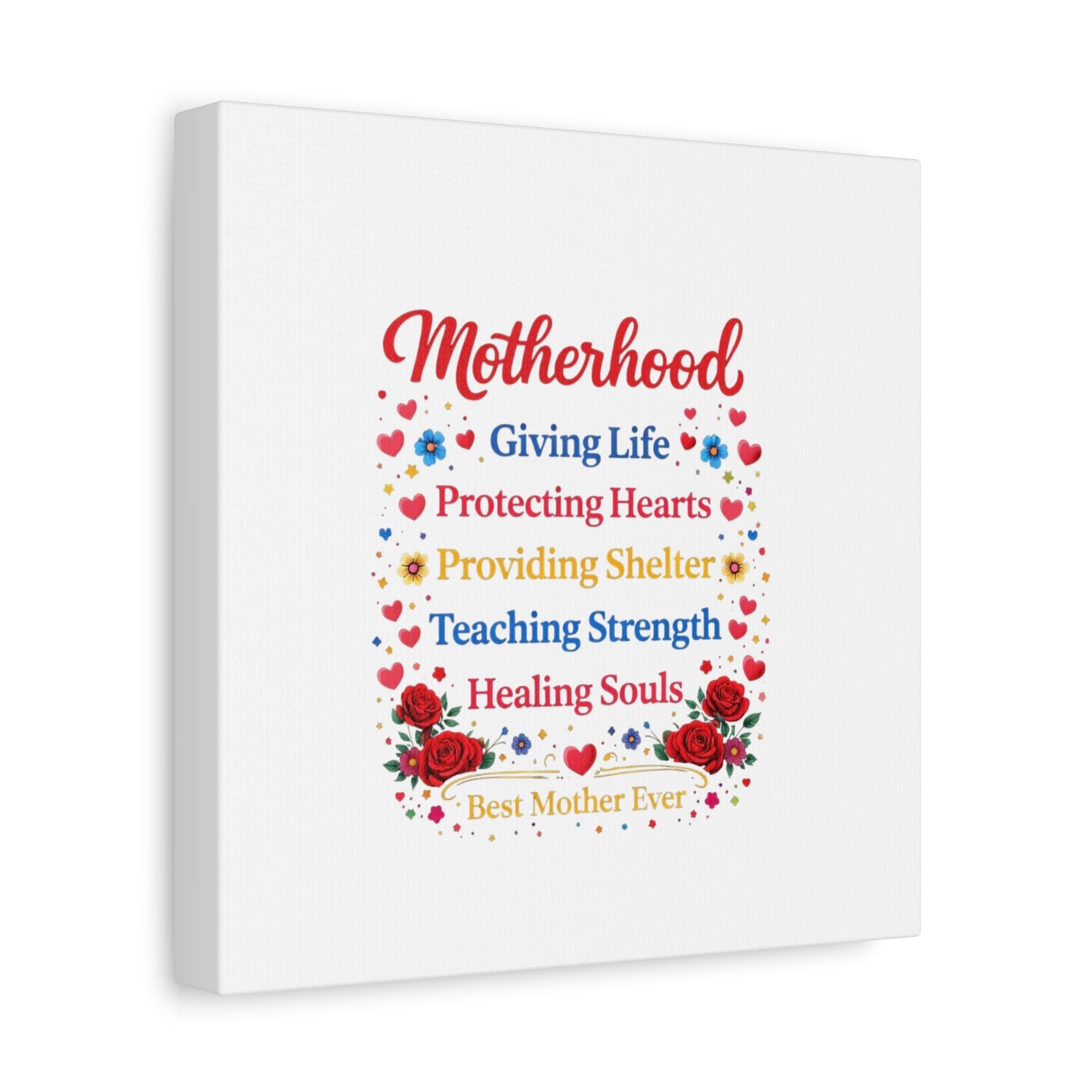 Motherhood Canvas Wall Art – "Motherhood: Giving Life, Protecting Hearts" Stretched Matte Print
